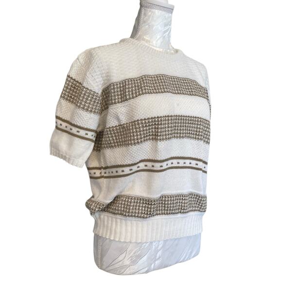 Vintage 80s Carriage Court Classic White Green Grecian Cotton Knit Top Sz Medium - Picture 3 of 16